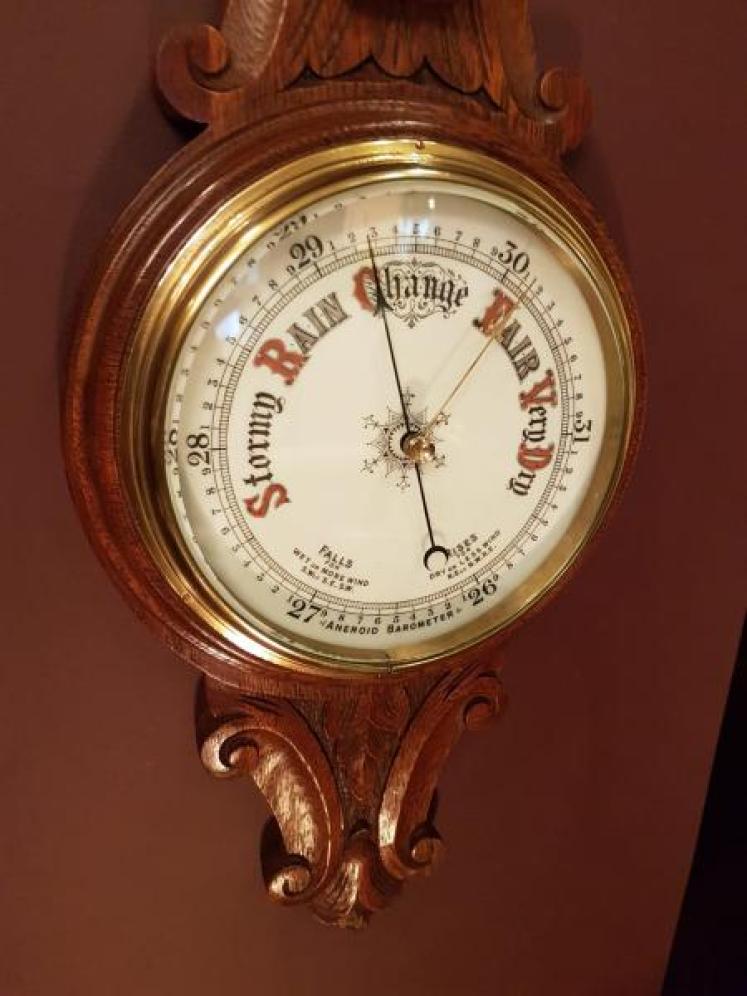 Quality Antique Carved Oak Banjo Barometer - Image 4