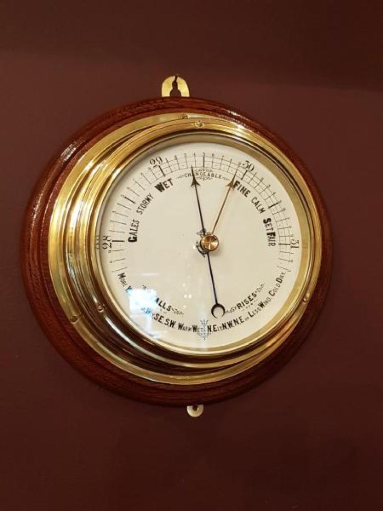 Large Victorian Brass Cased Marine Barometer with Oak Plinth - Image 5