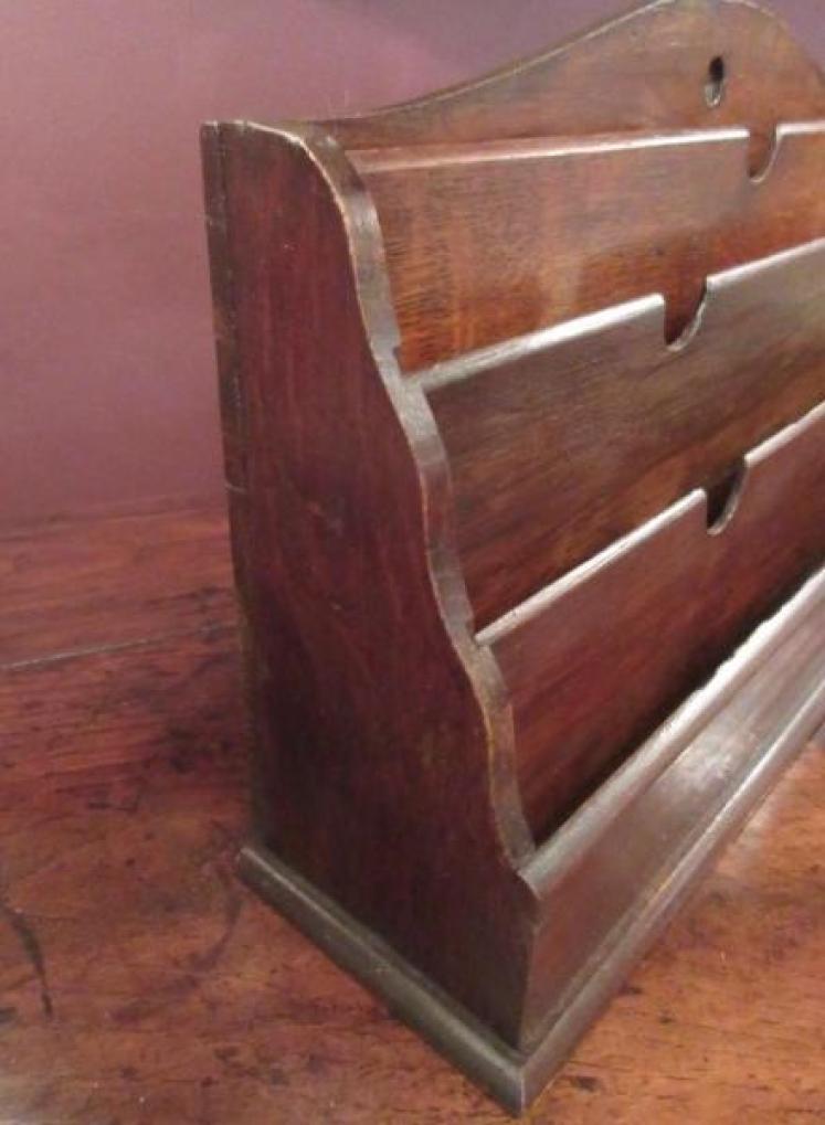 Antique Polished Oak Desk Top Letter Rack - Image 3
