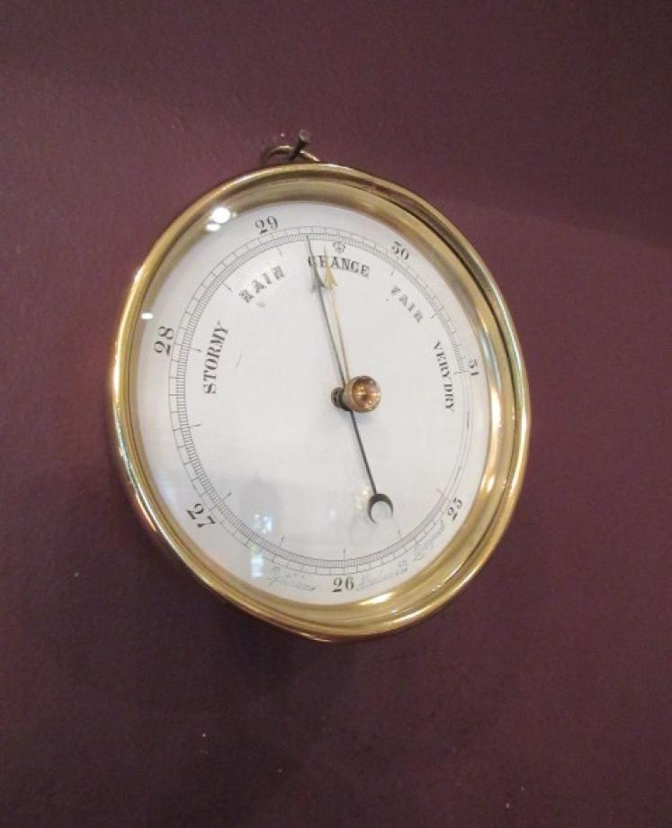 Antique Victorian Polished Brass Marine Barometer - Image 1