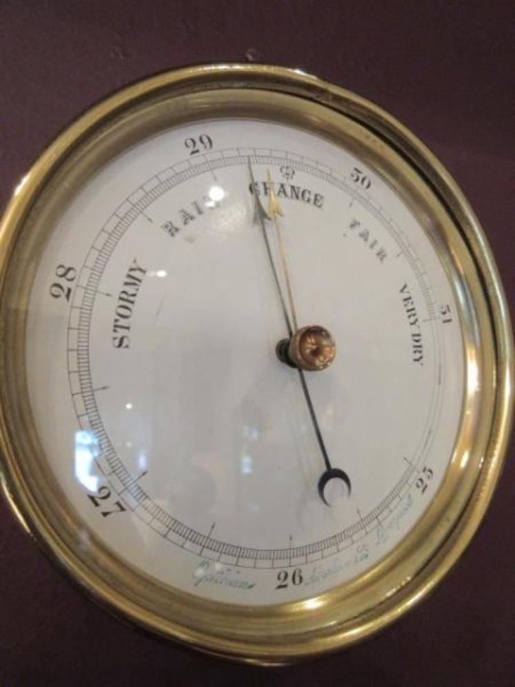 Antique Victorian Polished Brass Marine Barometer - Image 3