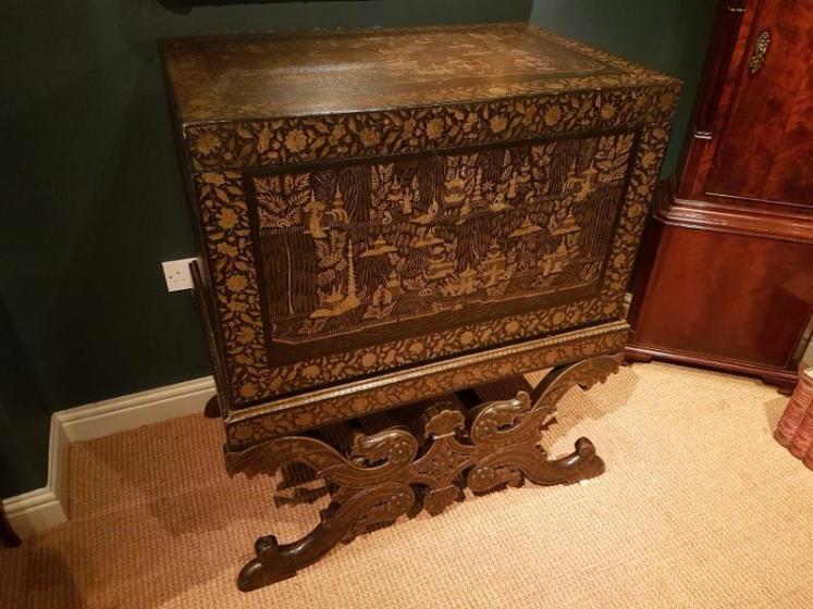 Antique George III Period Laquered Trunk on Original Stand - Image 1