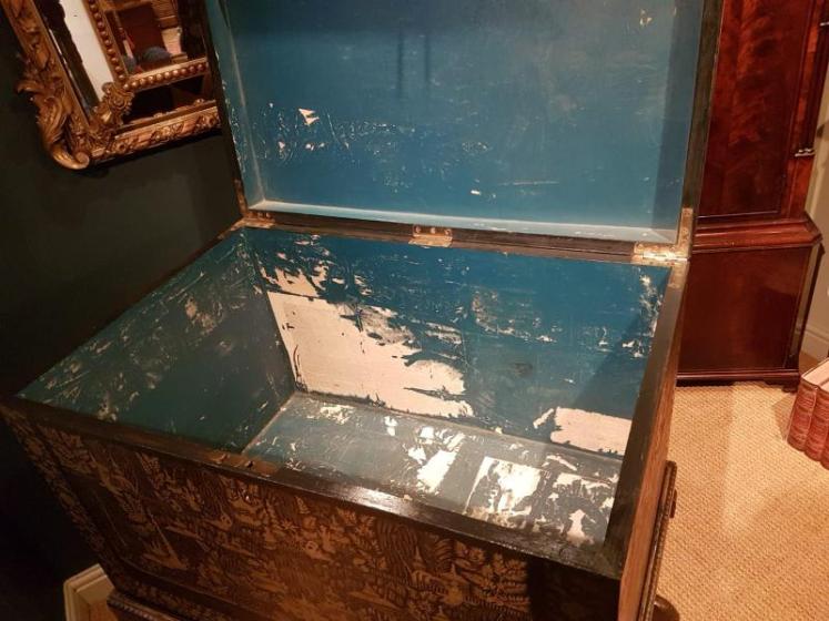 Antique George III Period Laquered Trunk on Original Stand - Image 2