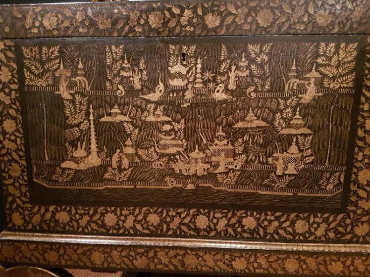 Antique George III Period Laquered Trunk on Original Stand - Image 3