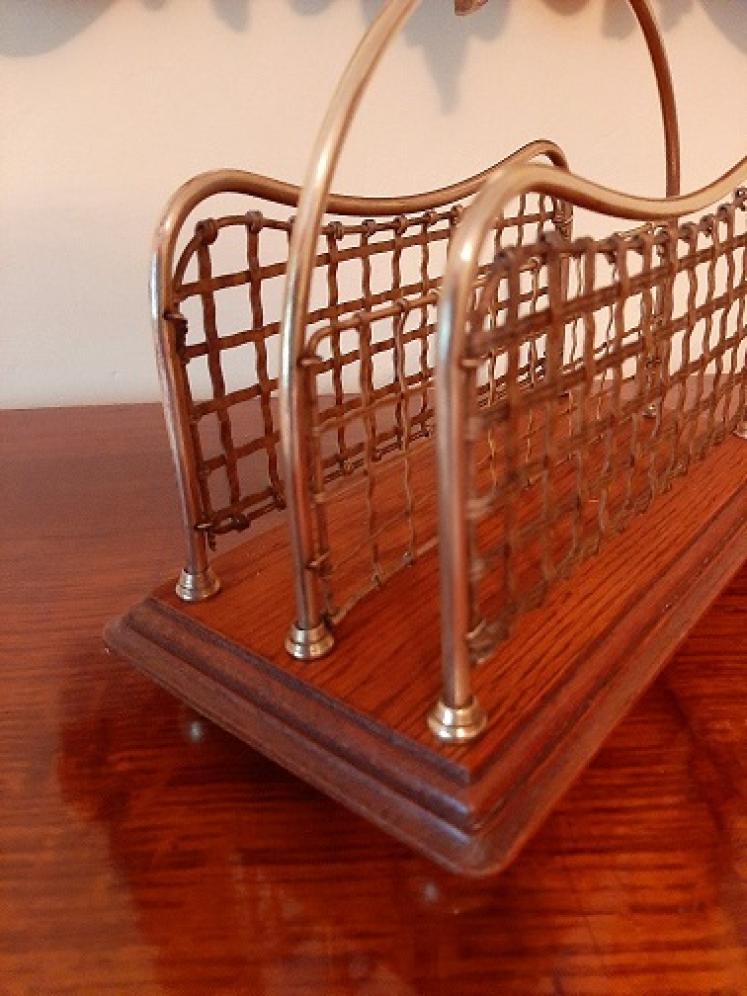 Antique Brass & Polished Oak Letter Rack - Image 2