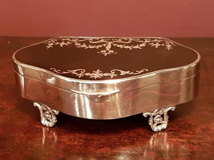 George V Period Antique Silver & Tortoiseshell Jewel Box - Image 1