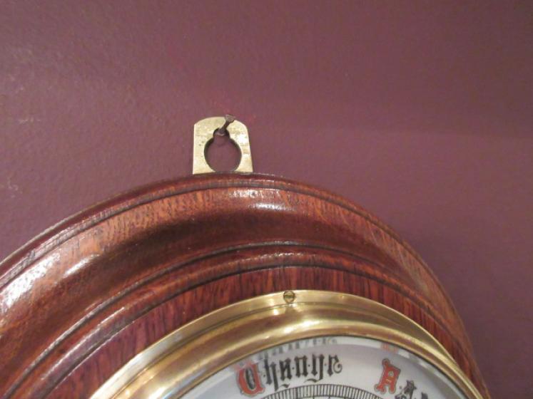 Antique Polished Oak 'Weekly Telegraph' Barometer - Image 4