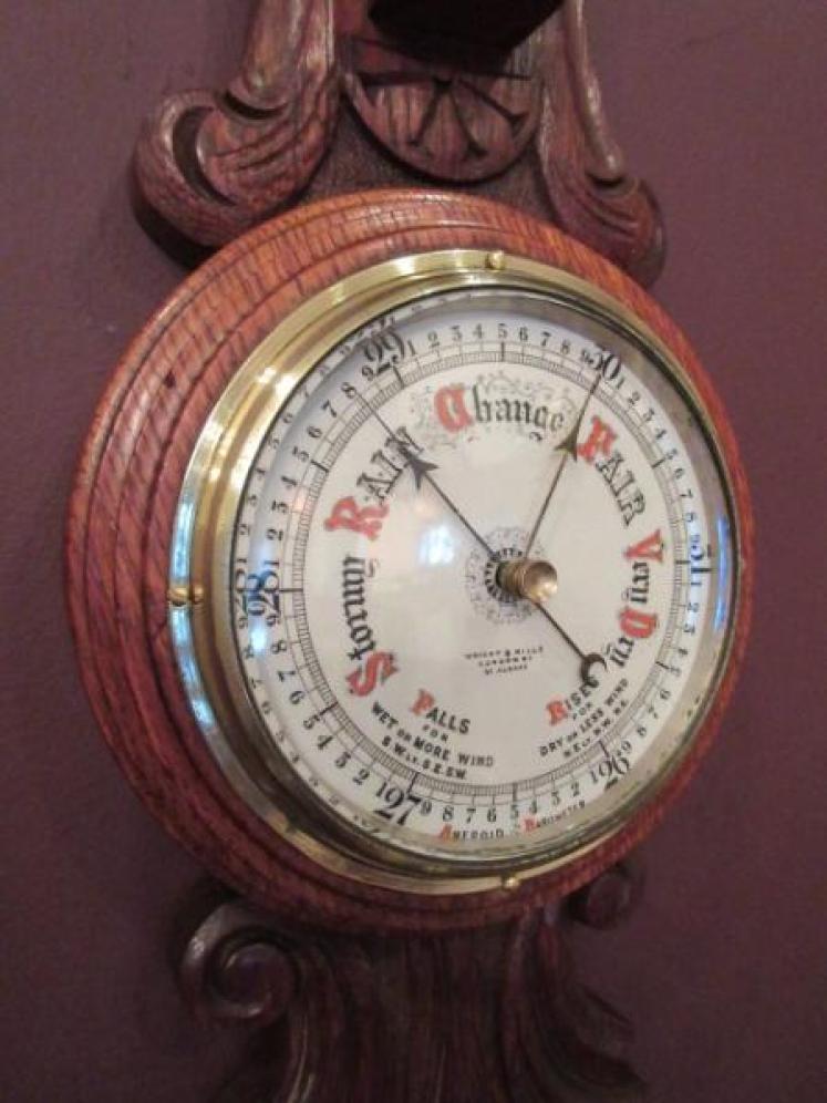 Small Antique Polished Oak Banjo Barometer - Image 2