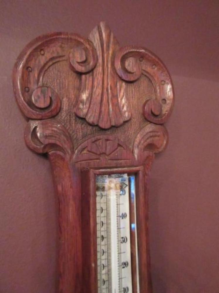 Small Antique Polished Oak Banjo Barometer - Image 4