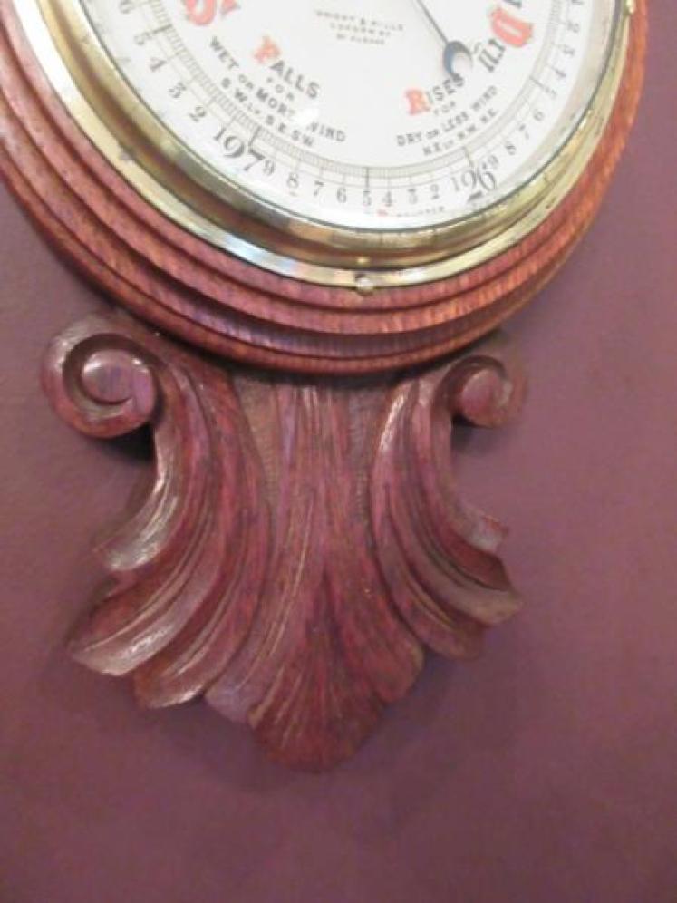 Small Antique Polished Oak Banjo Barometer - Image 5