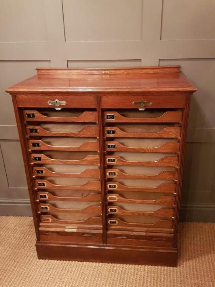 Antique Solid Oak Tambour Front Double File Cabinet - Image 1