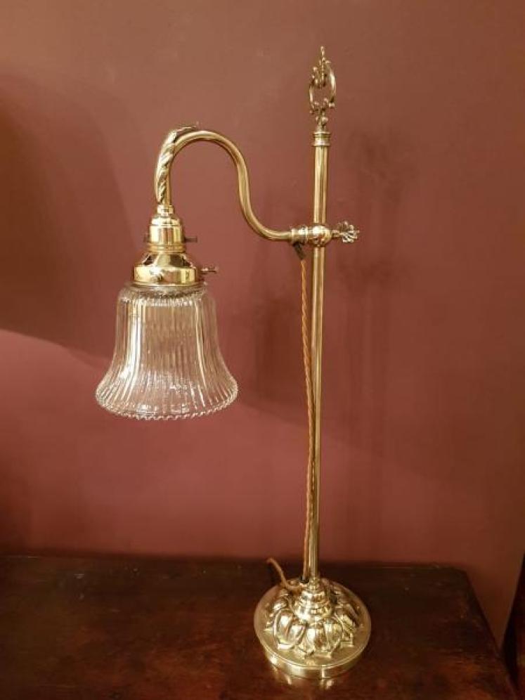 Rise and Fall Antique Desk Lamp with Holophane Shade - Image 1