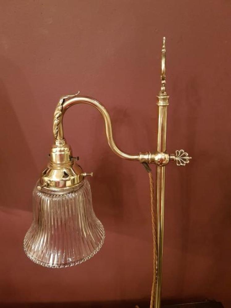 Rise and Fall Antique Desk Lamp with Holophane Shade - Image 2