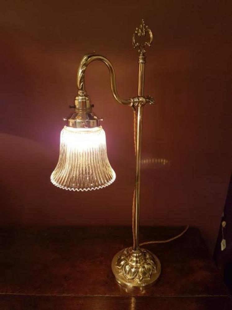 Rise and Fall Antique Desk Lamp with Holophane Shade - Image 5