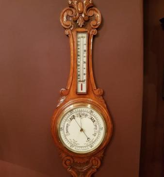 Victorian Carved Oak Android Banjo Barometer