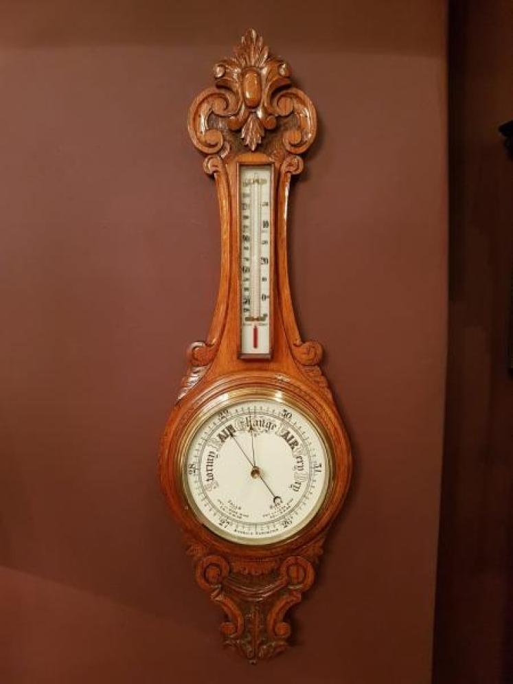 Victorian Carved Oak Android Banjo Barometer - Image 1