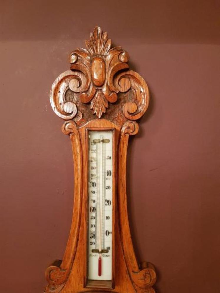 Victorian Carved Oak Android Banjo Barometer - Image 2