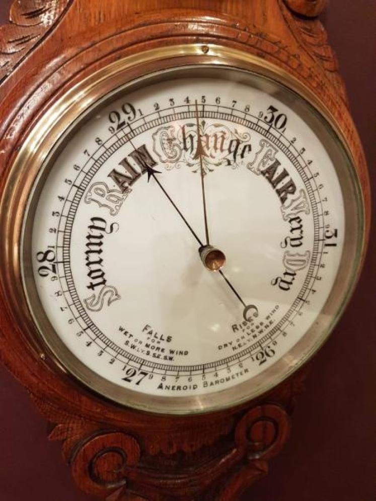 Victorian Carved Oak Android Banjo Barometer - Image 3