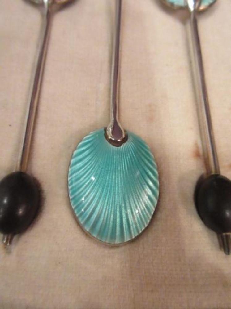 George V Period Silver Enamel Coffee Spoon Boxed Set - Image 3