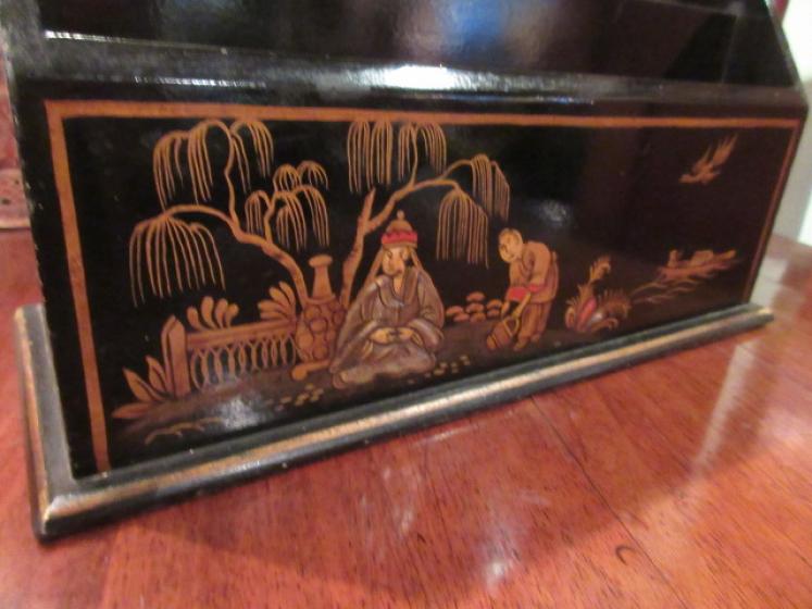 Antique Chinoiserie Lacquered Letter Rack - Image 2