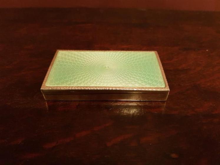 Superb Antique Engine Turned Enamel Silver Card Case - Image 1