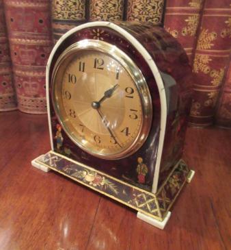 Antique Chinioserie Tortoiseshell Mantel Clock