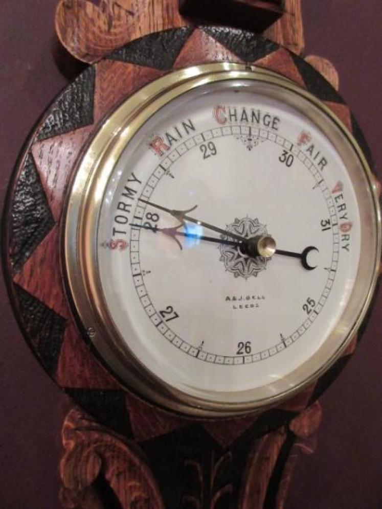 Small Victorian Polished Oak & Ebony Banjo Barometer - Image 2