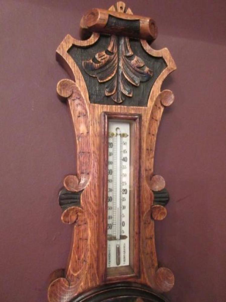 Small Victorian Polished Oak & Ebony Banjo Barometer - Image 3