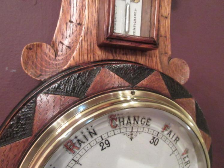Small Victorian Polished Oak & Ebony Banjo Barometer - Image 4