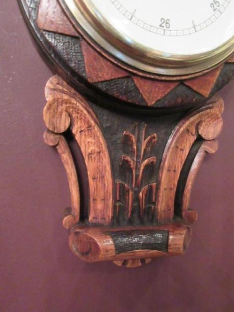 Small Victorian Polished Oak & Ebony Banjo Barometer - Image 5