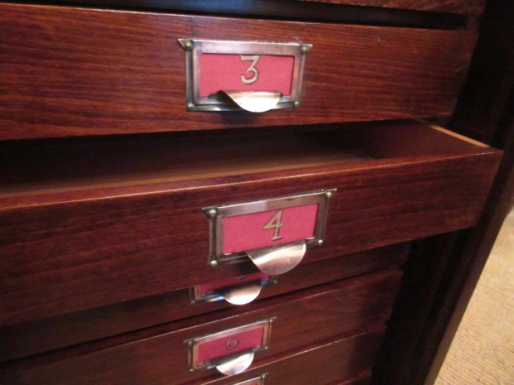 Antique Polished Mahogany Tambour Front Filing Cabinet - Image 2