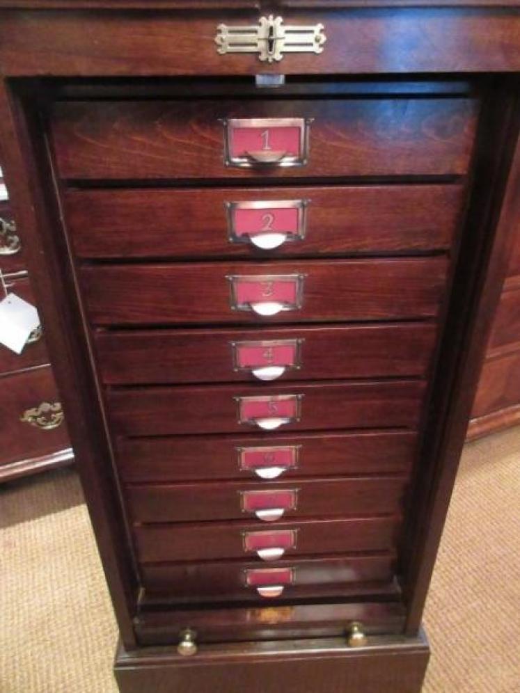 Antique Polished Mahogany Tambour Front Filing Cabinet - Image 5