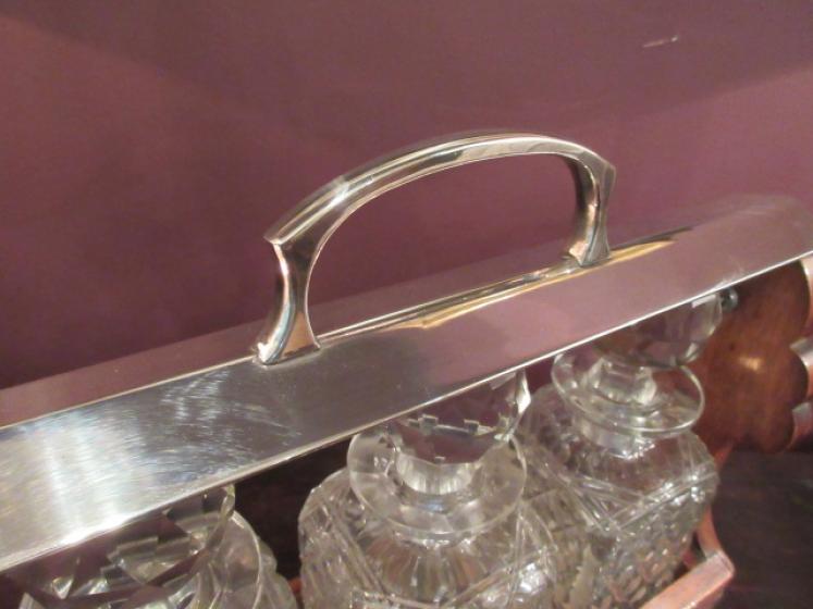 Antique Victorian Polished Oak & Silvered Tantalus - Image 3