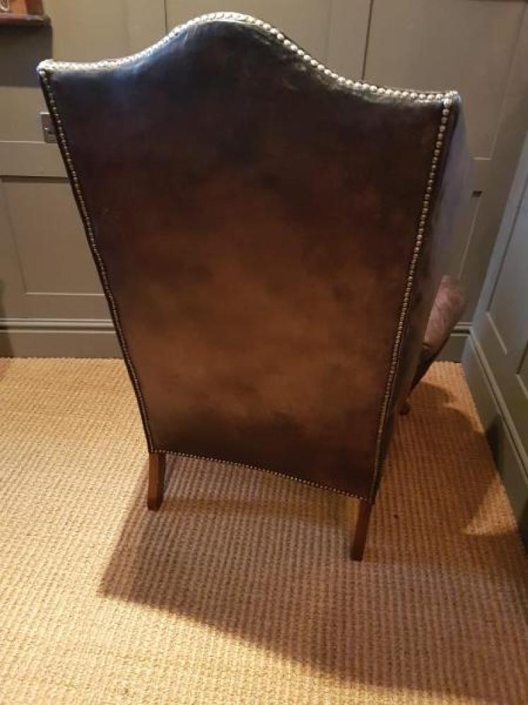 Antique Wing Back Armchair with Original Hide Upholstery  - Image 2