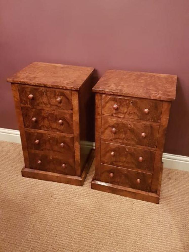 Pair of Antique Victorian Burr Walnut Bedside Chests - Image 1