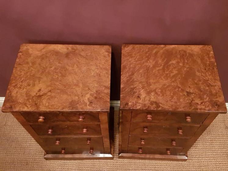 Pair of Antique Victorian Burr Walnut Bedside Chests - Image 3