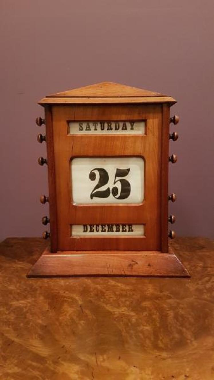 Large Antique Walnut Perpetual Desk Calendar  - Image 1