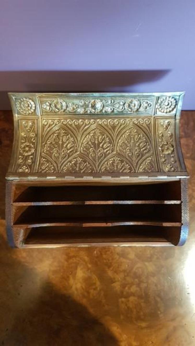 Antique Oak & Brass Desktop Stationery Box - Image 2