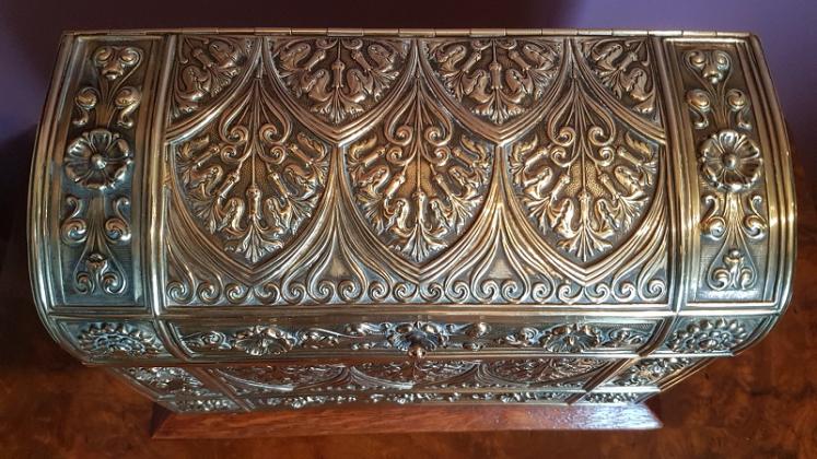 Antique Oak & Brass Desktop Stationery Box - Image 5
