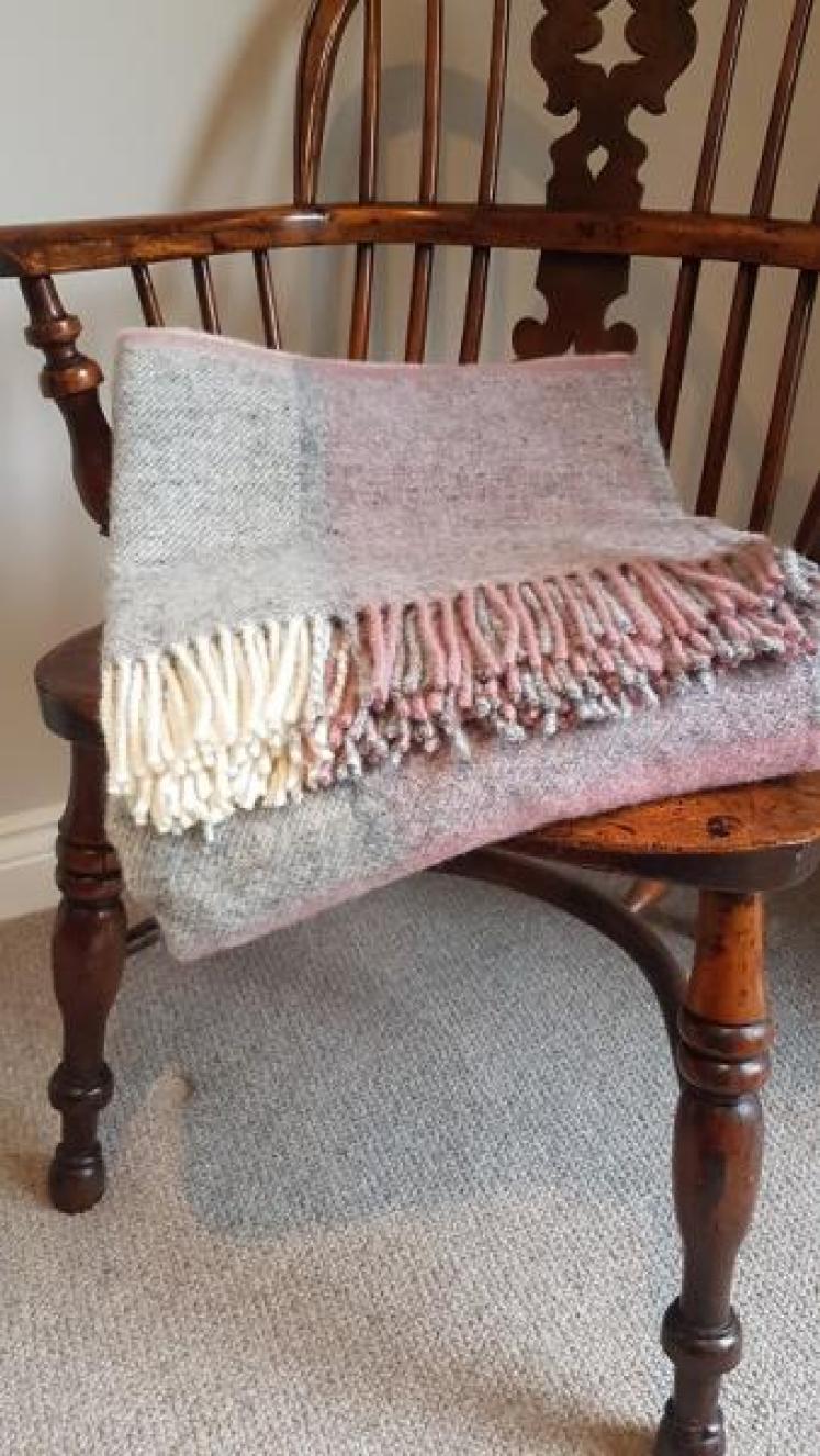 Tweedmill Block Check Dusky Pink & Grey Throw OUT OF STOCK - Image 1