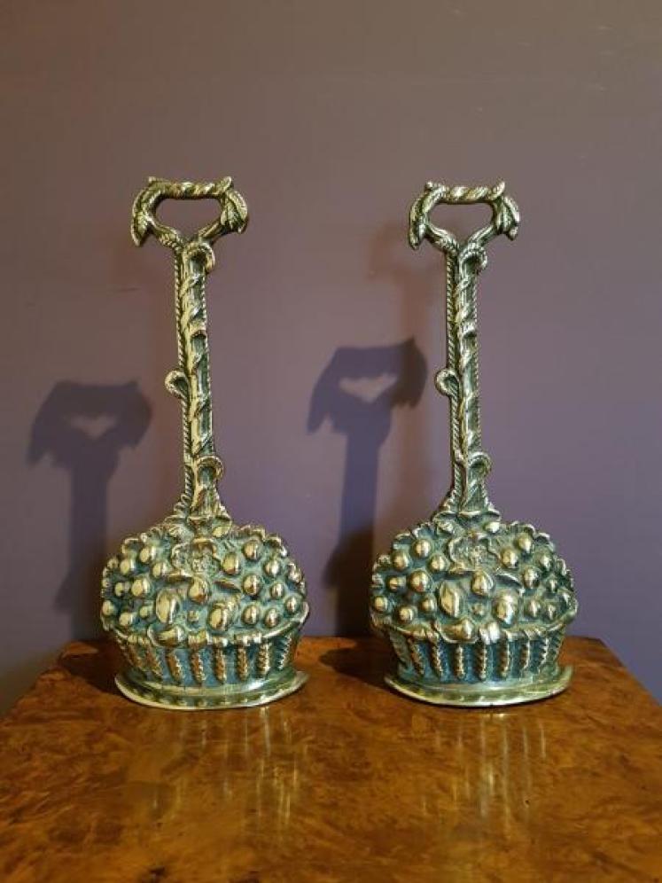 Pair Victorian Country House Cast Brass Door Stops - Image 1