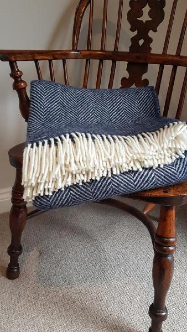 Tweedmill Fishbone Navy Throw  - Image 1