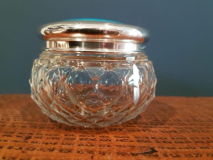 Edwardian Silver & Turquoise Enamel Top Dressing Table Jar - Image 5