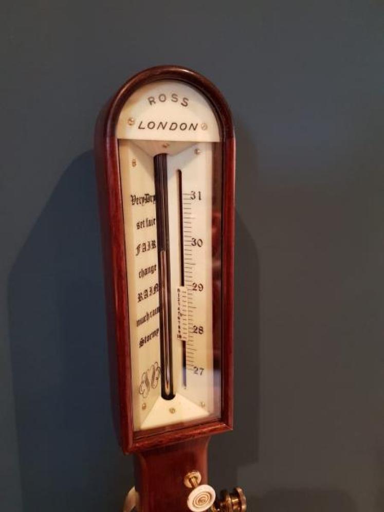 Superb Antique Mahogany Marine Stick Barometer on Gimble - Image 2