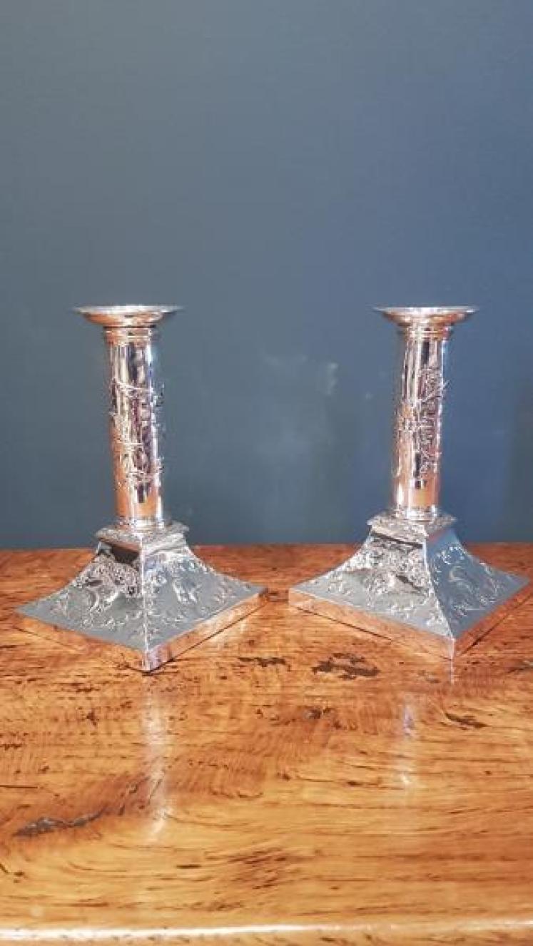 Pair of Antique Solid Silver Candlesticks  - Image 1