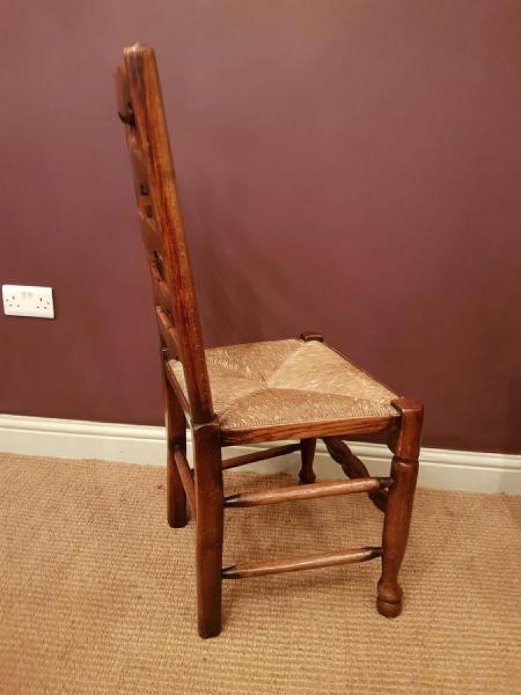 Set of Six Ash and Elm Rush Seat Ladder Back Chairs - Image 3