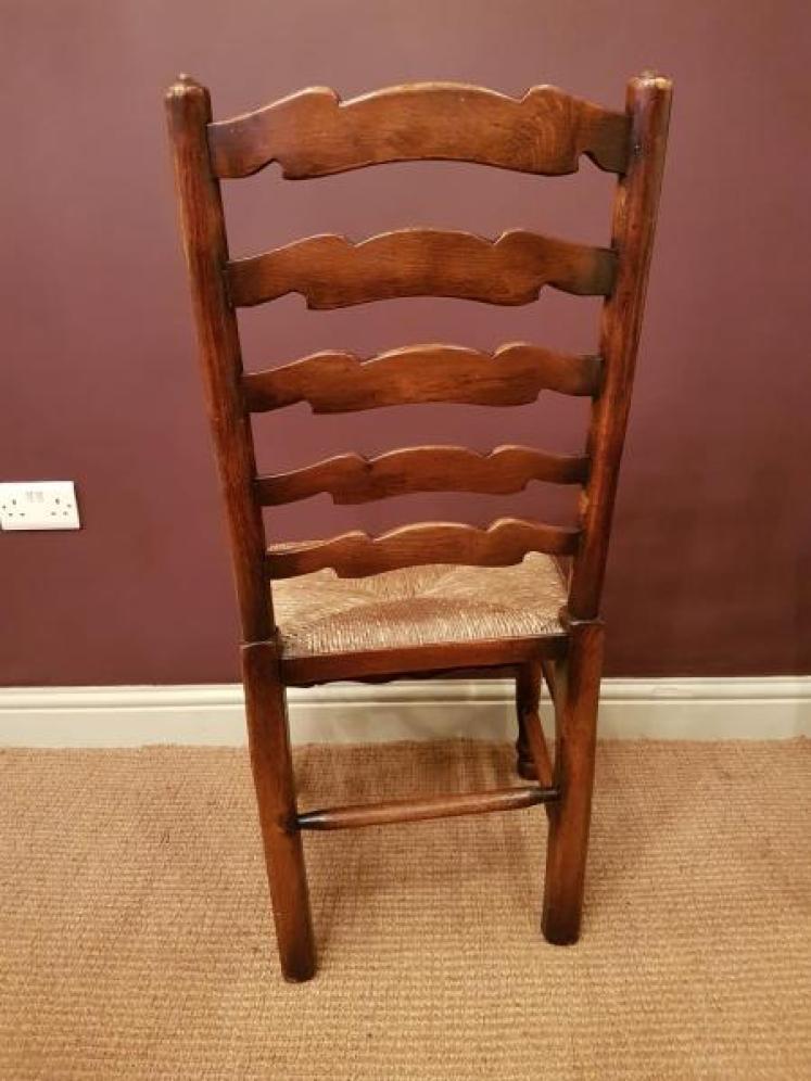 Set of Six Ash and Elm Rush Seat Ladder Back Chairs - Image 4