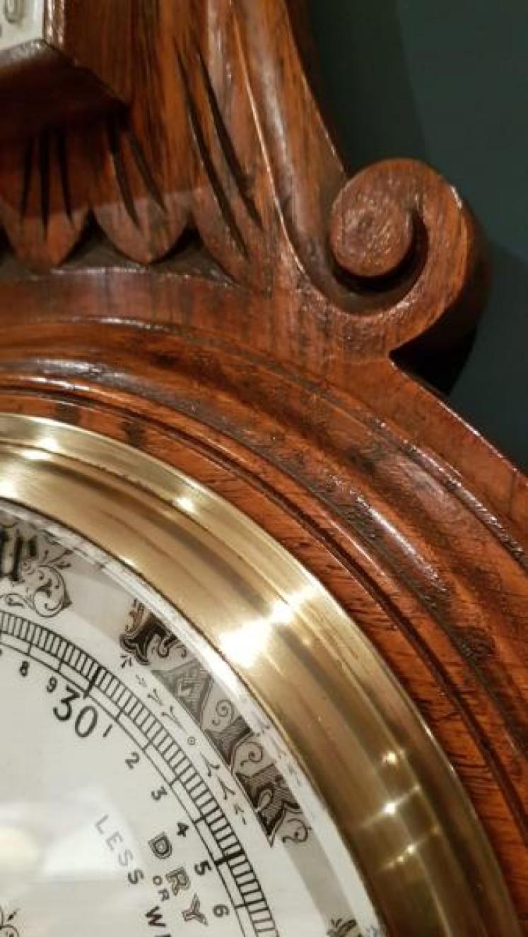 Victorian Carved Oak Banjo Barometer - Image 4
