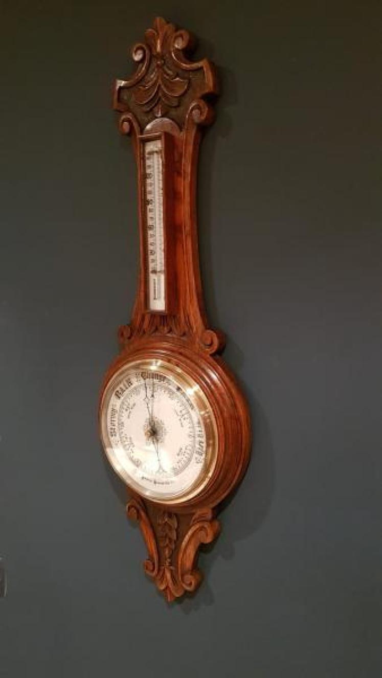 Victorian Carved Oak Banjo Barometer - Image 5