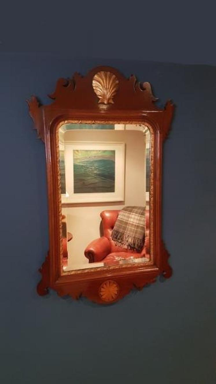 Antique Mahogany Sheraton Inlaid Wall Mirror - Image 1